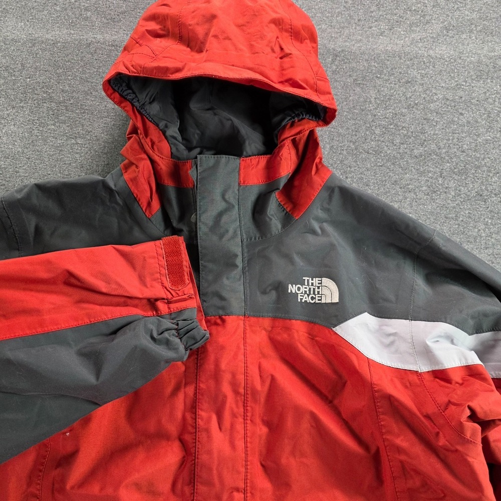The North Face Boy's Gray And Red Hooded Hyvent Ski Shell Jacket Size Large